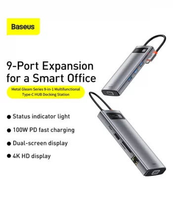 Baseus Metal Gleam Series 9-in-1 Multifunctional Type-C HUB Docking Station