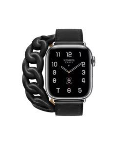 APPLE WATCH HERMÈS SERIES 8 41mm Silver Stainless Steel Case with Noir Swift Leather Gourmette Double Tour price in Bangladesh MC Solution BD