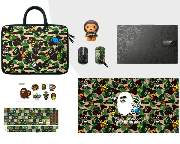 Asus VivoBook S 15 OLED Bape Edition K5504VA | 15.6'' 2.8K 120Hz OLED | 13th Gen Intel Core i9-13900H | 16GB RAM | 1TB SSD | Intel Iris Xe | W11 21-offer 11 ASUS Vivobook S 15 OLED BAPE Edition K5504 Green Camo Bundle with Midnight Black in Bangladesh | MC Solution BD