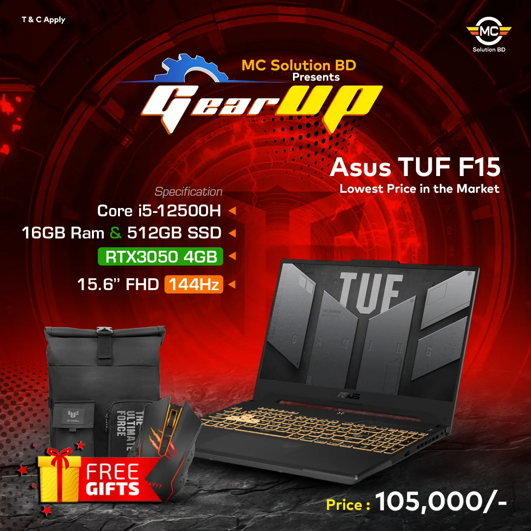 Asus TUF F15 FX507ZC Gaming Laptop | 15.6″ FHD 144Hz | Intel Core i5-12500H | 16GB DDR4 | 512GB SSD | RTX3050 4GB | W11 | Mecha Gray