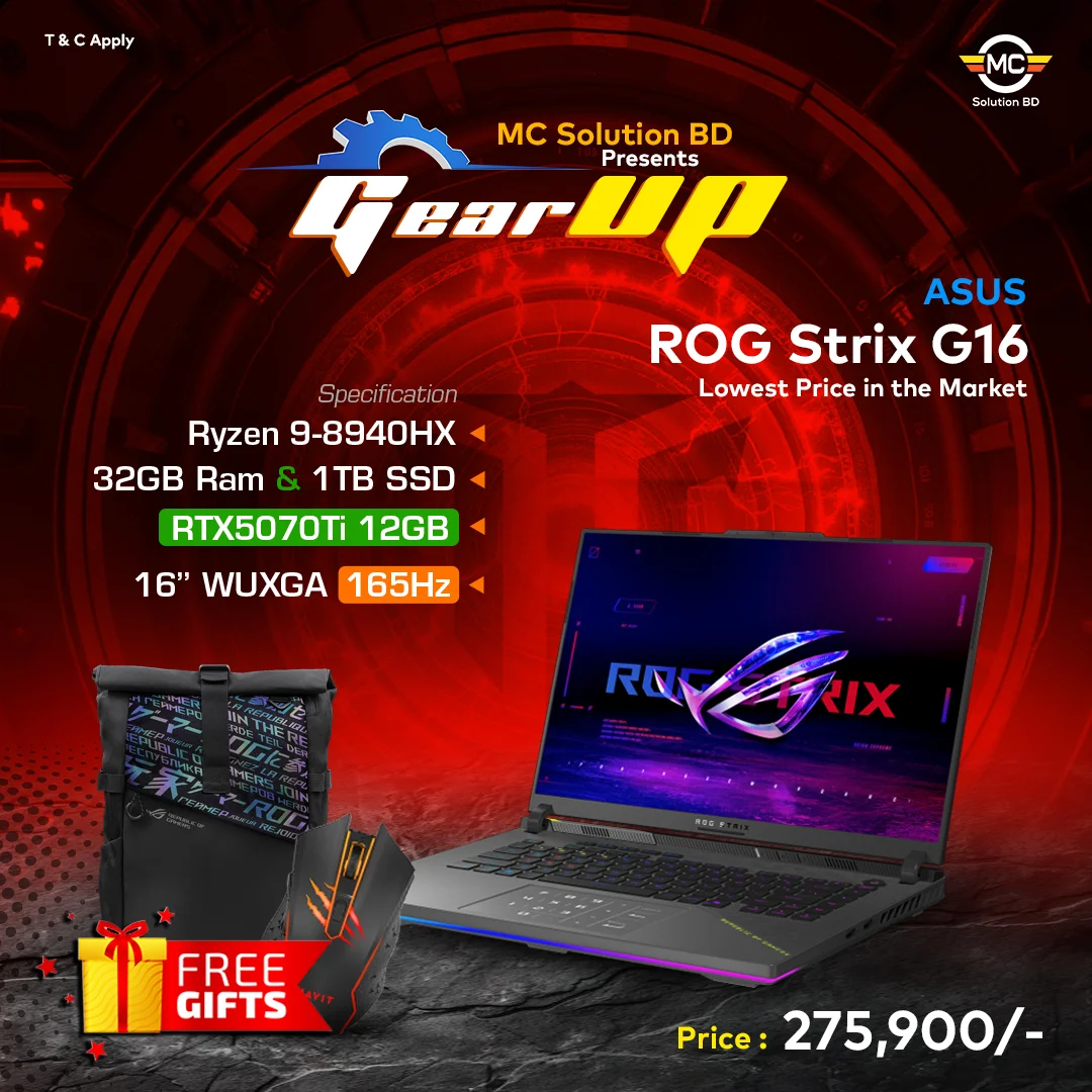 ROG Strix G16 G614PR 2025 |16″ 165Hz WUXGA | Ryzen 9-8940HX | 32GB DDR5 | 1TB SSD | RTX5070Ti 12GB