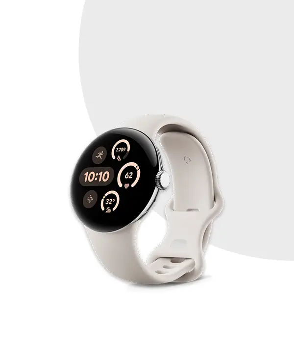 Google Pixel Watch 3 41mm 45mm Polished Silver Aluminum Case / Porcelain Active Band