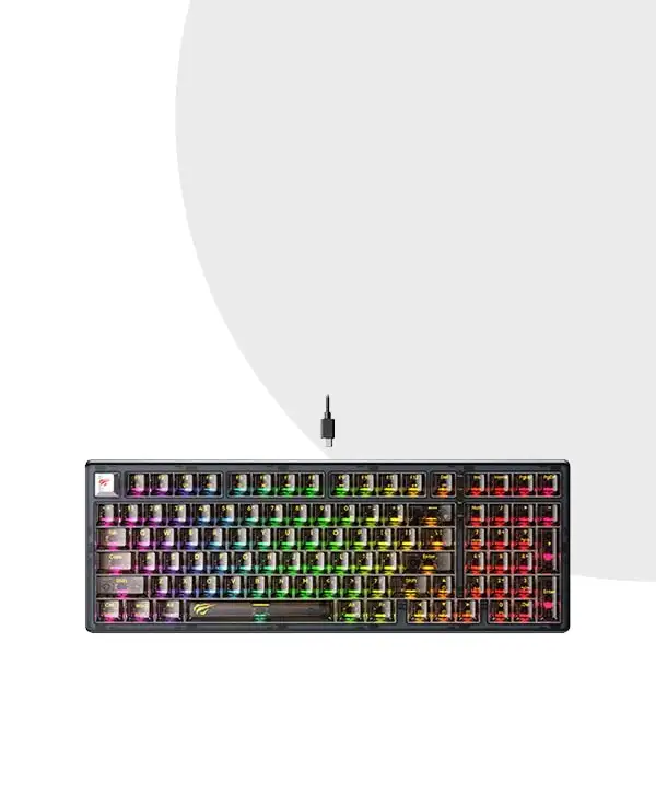 Havit KB875L Gamenote Usb To Type-c Rgb Backlit Custom Lighting Mechanical Keyboard With Transparent Key
