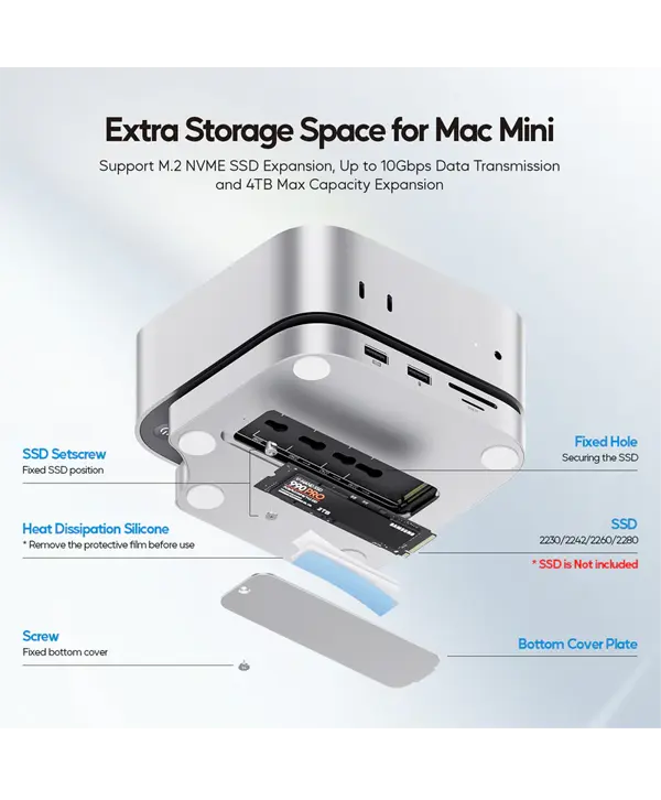 PULWTOP Mac Mini M4 Dock with M.2 SSD Enclosure