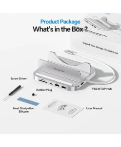 PULWTOP Mac Mini M4 Dock and Stand (9-in-1, M.2 SSD case, HDMI 4K, 10Gbps）