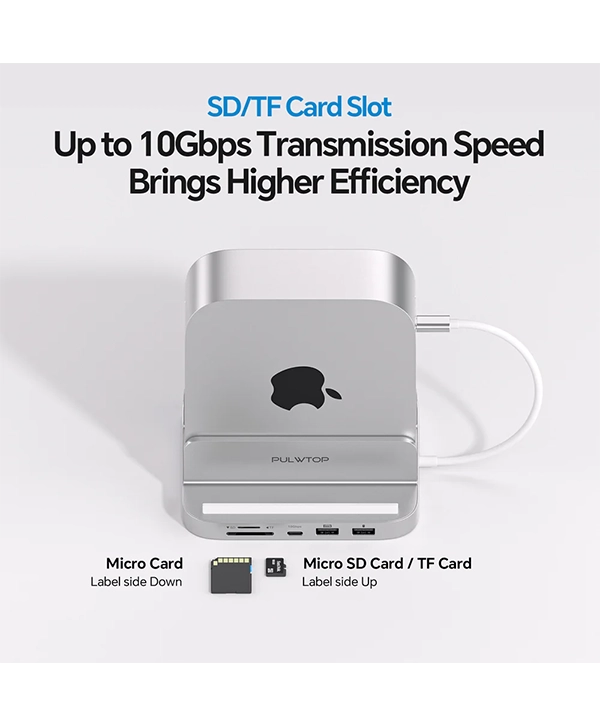 PULWTOP Mac Mini M4 Dock and Stand (9-in-1, M.2 SSD case, HDMI 4K, 10Gbps）